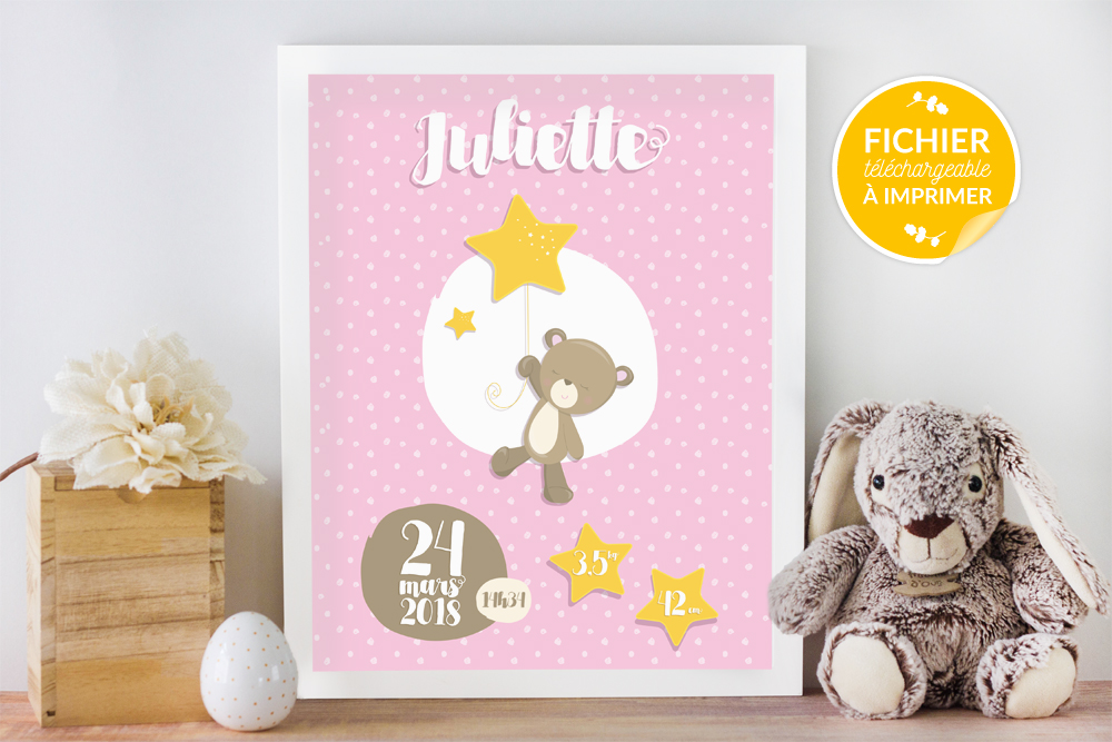 Affiche Personnalisee Chambre D Enfant Bebe Nounours Mimosa Chroma