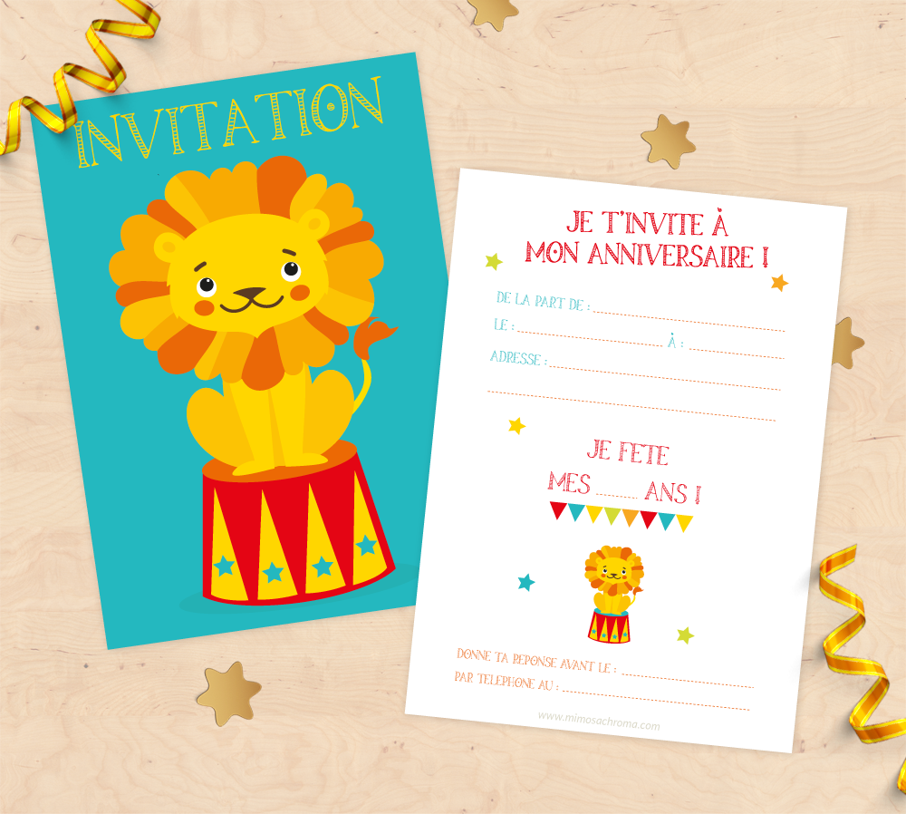 Cartons D Invitation Anniversaire Enfant Theme Lion De Cirque Mimosa Chroma